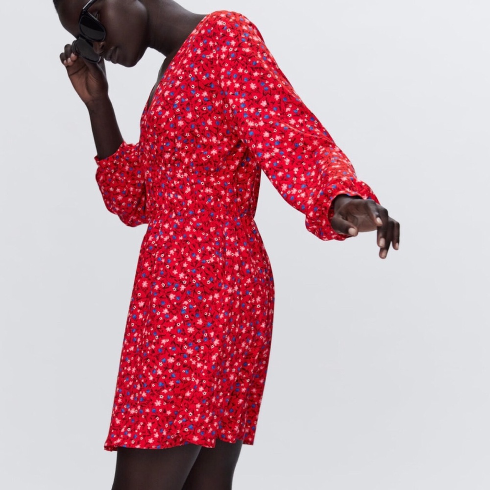 NWT Zara V Neck Long Sleeve Floral Dress Sz XS